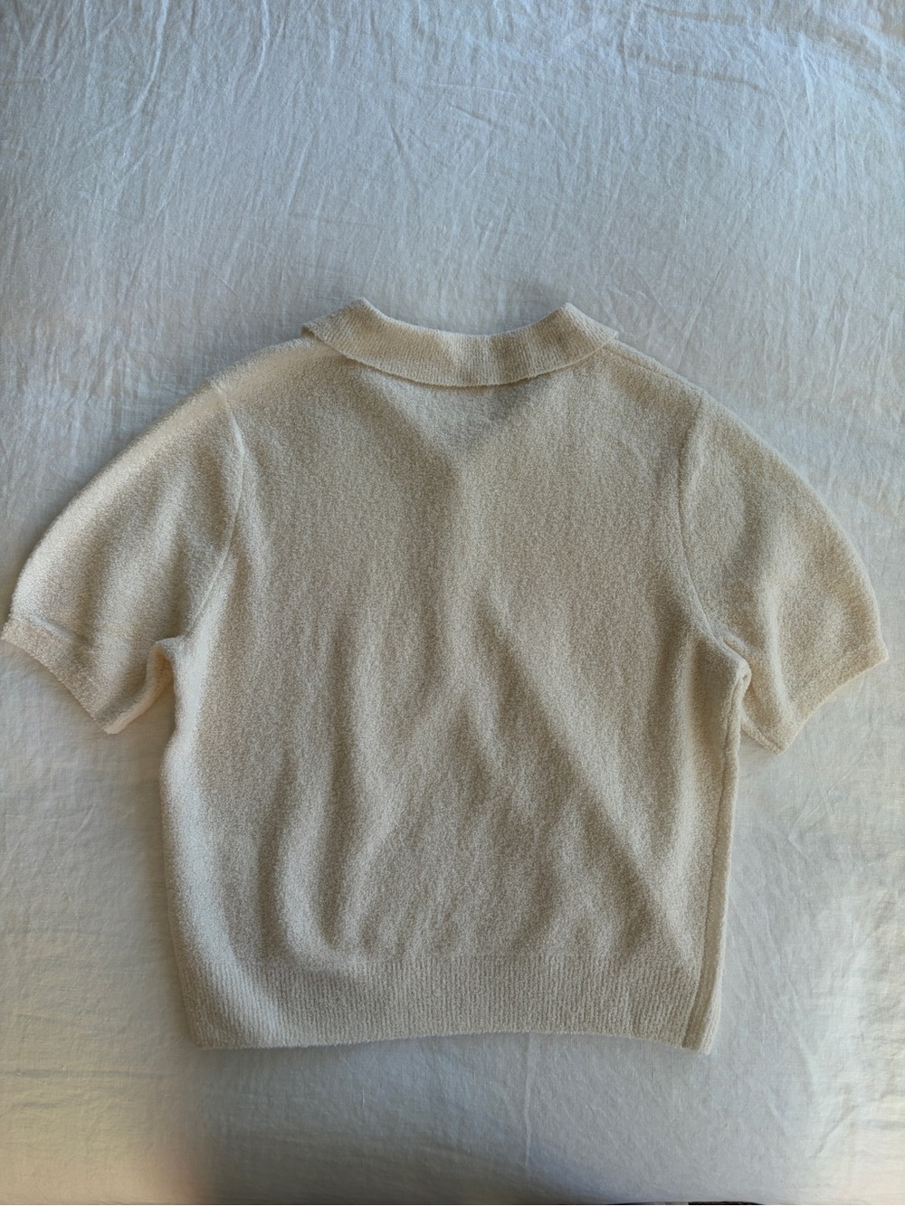 Doen Artie Merino Boucle Collar Polo Button Short Sleeve Knit Top Ivory Cream - Picture 11 of 15